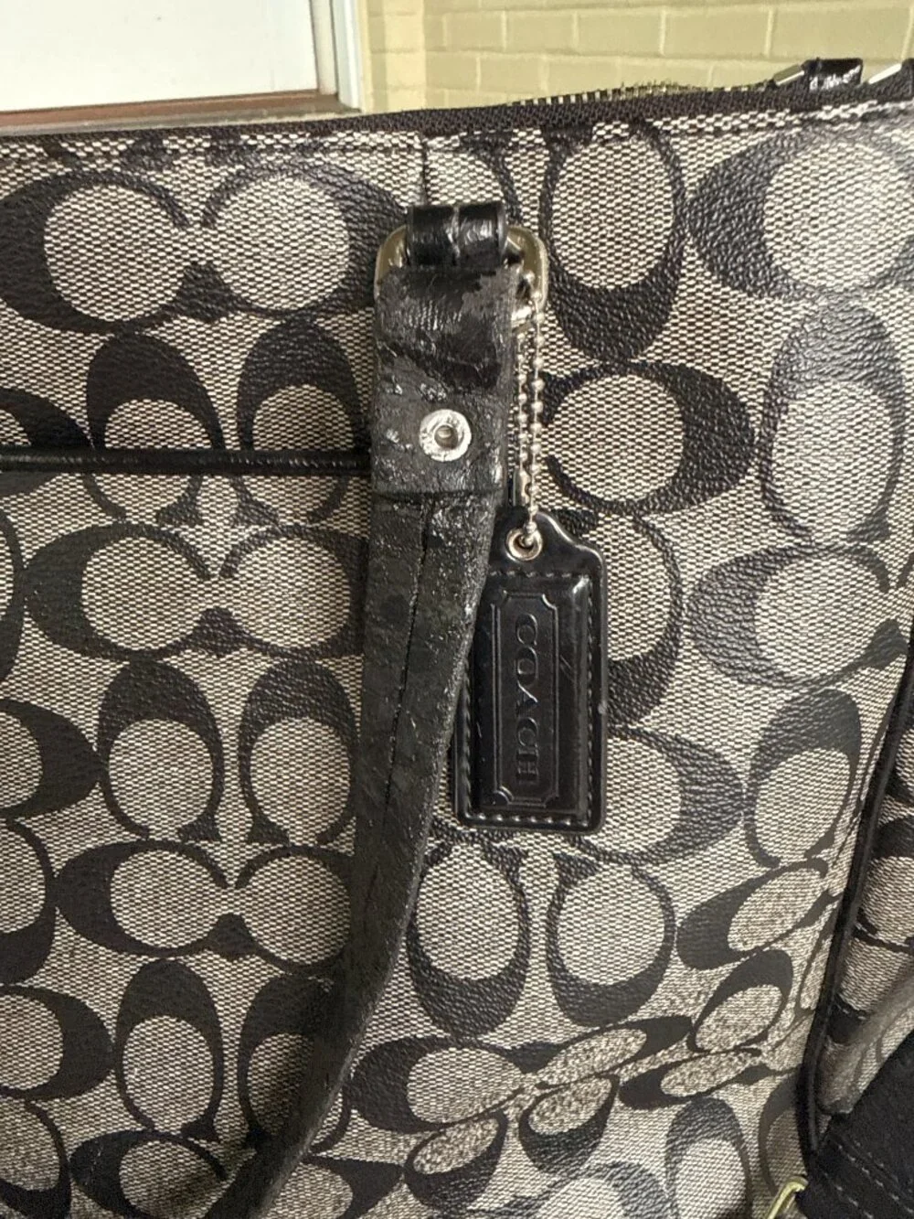 Coach Signature Diaper Tote Bag Black Gray Jacquard Canvas Baby Bag F25741